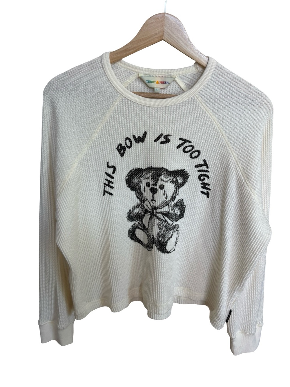 Teddy Fresh Cream The Bow Is Too Tight Waffle Knit Sweatshirt L